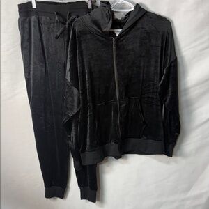 Felina Black Velour Zip Hoodie & Jogger Set